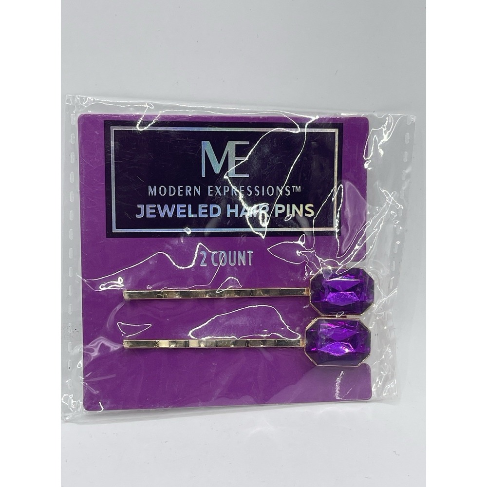 Jeweled Bobby Pin by‎ Modern Expressions 2 Purple GEM Hair Clip Hairpin - NIP